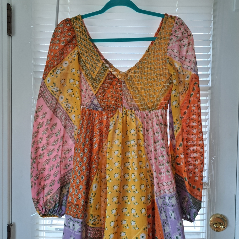 RARE VINTAGE PATCHWORK BANDANA PRINT MAXI DRESS 1970's BOHO HIPPIE SIZE XS / S - Picture 8 of 8